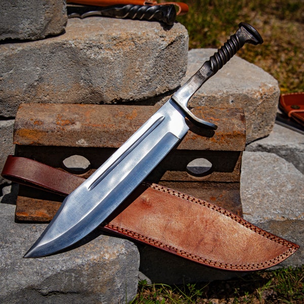 Track Demon Railroad Spike Dagger | Full Tang Clip Point Hand Forged Bowie Rambo Knife Twisted Handle Hunting Fishing Camping Hiking