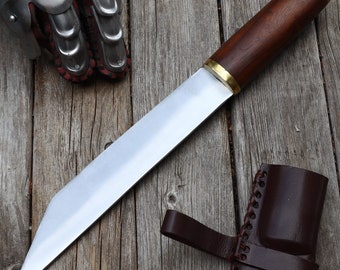 Cross Miles Viking Seax Knife | Sheesham Wood Handle High Carbon Steel Blade Replica with Brass Bolster and Pommel & Genuine Leather Sheath