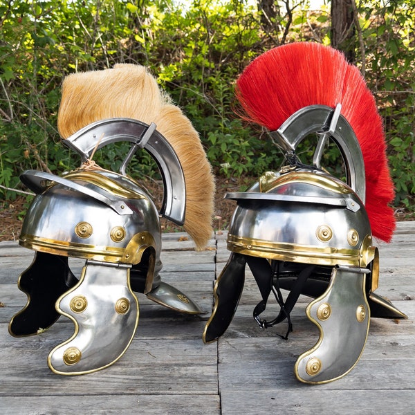 Roman Empire Centurion Officer Helmet - Fully Functional 20 Gauge Steel Medieval Replica Costume Helmet