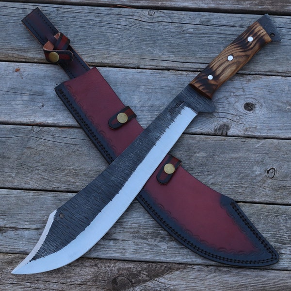 Into the Jungle Full Tang Machete - Hand Forged Collectible Replica Carbon Steel Clip Point - Outdoor Knife w/ Leather Sheath