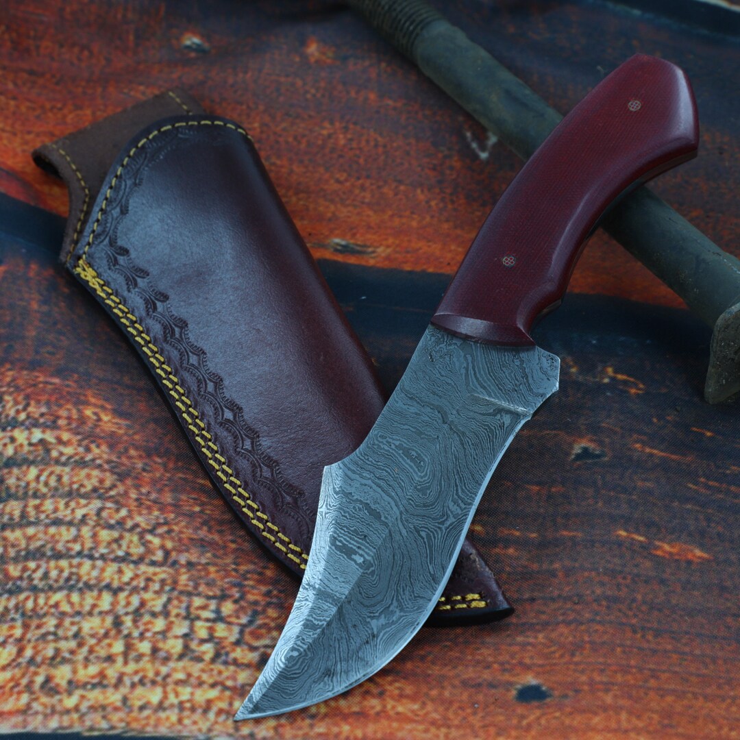 Redwood Towering Damascus Hunting Knife Full Tang Functional Etsy