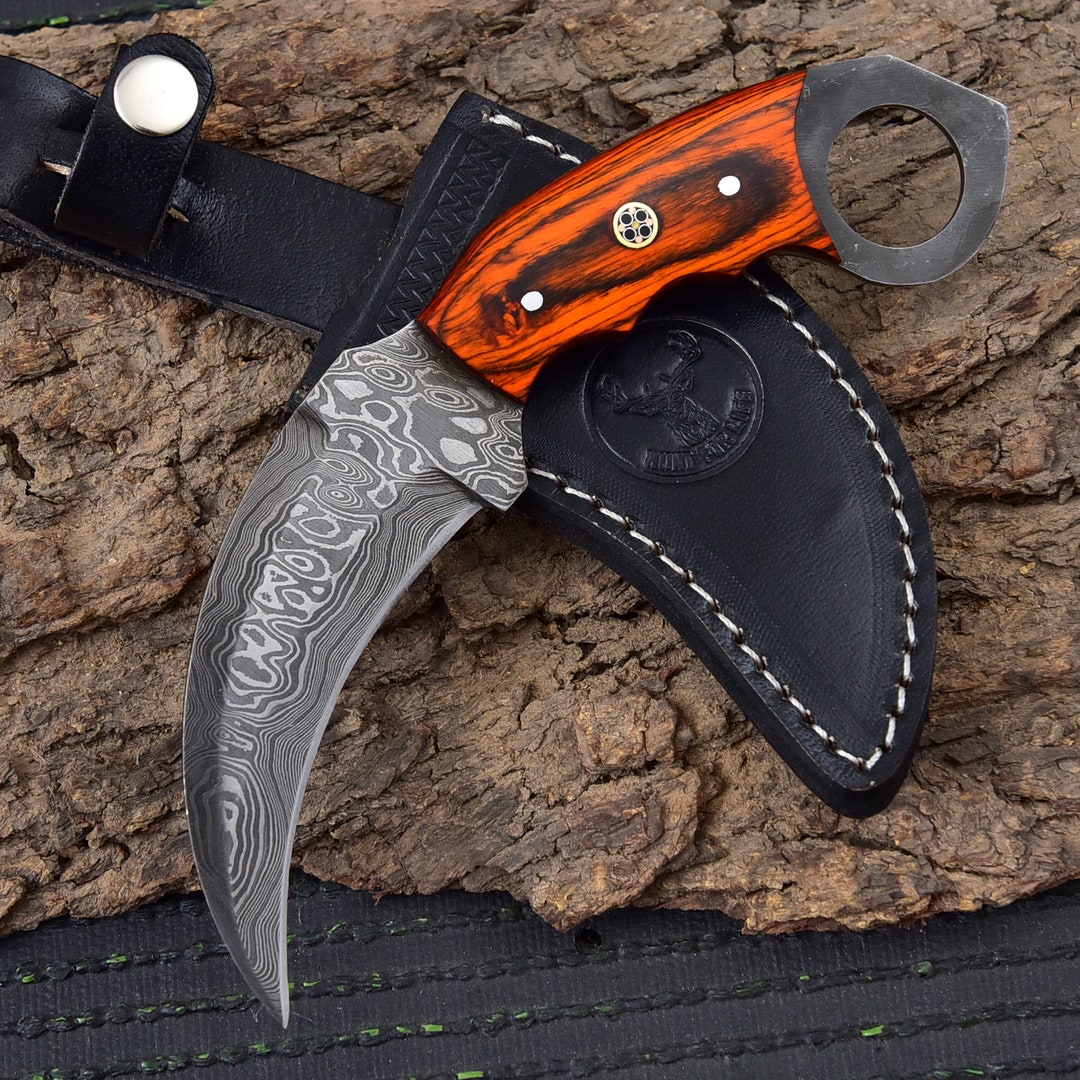 Wild Fixation Damascus Karambit Knife Hunt for Life™ Fixed Blade Claw Knife  With Leather Sheath 