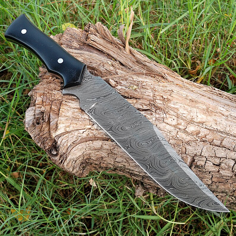 Blood & Ink Damascus Steel Outdoor Knife Full Tang Bowie Etsy