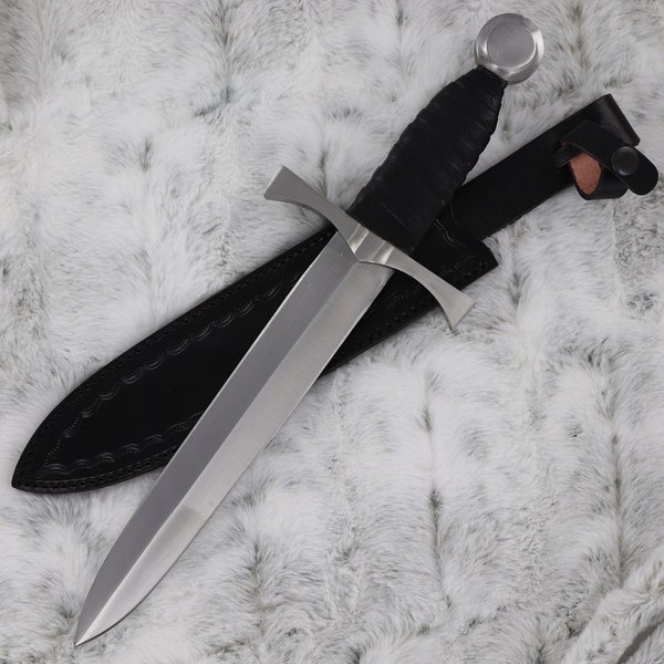 Art Temis Archers Arming Dagger - Hand Forged Full Tang Medieval Collectible Knife w/ Leather Wrapped Handle - Sheath Included