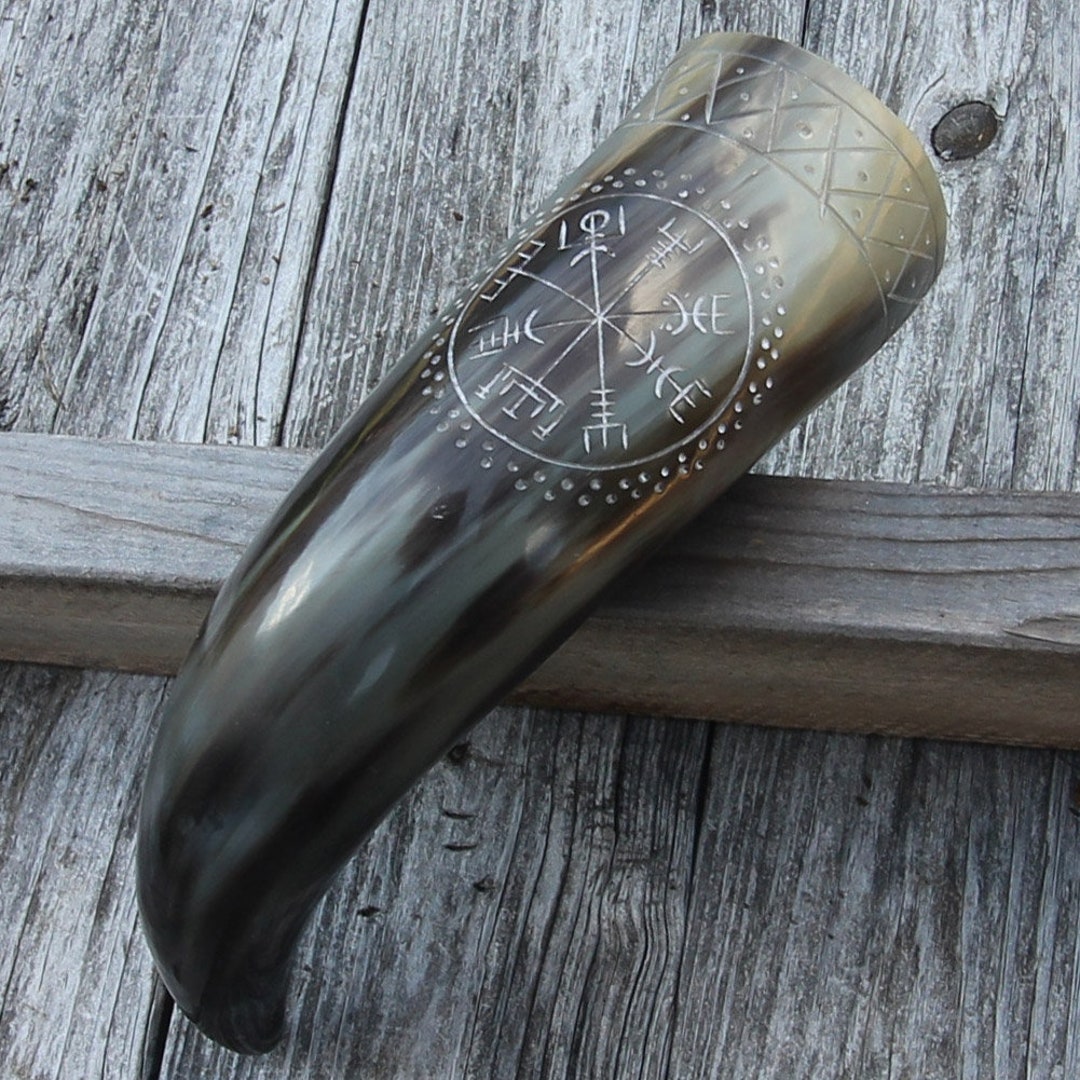 Norse Era Icelandic Vegvisir Engraving Drinking Horn Medieval Inspired