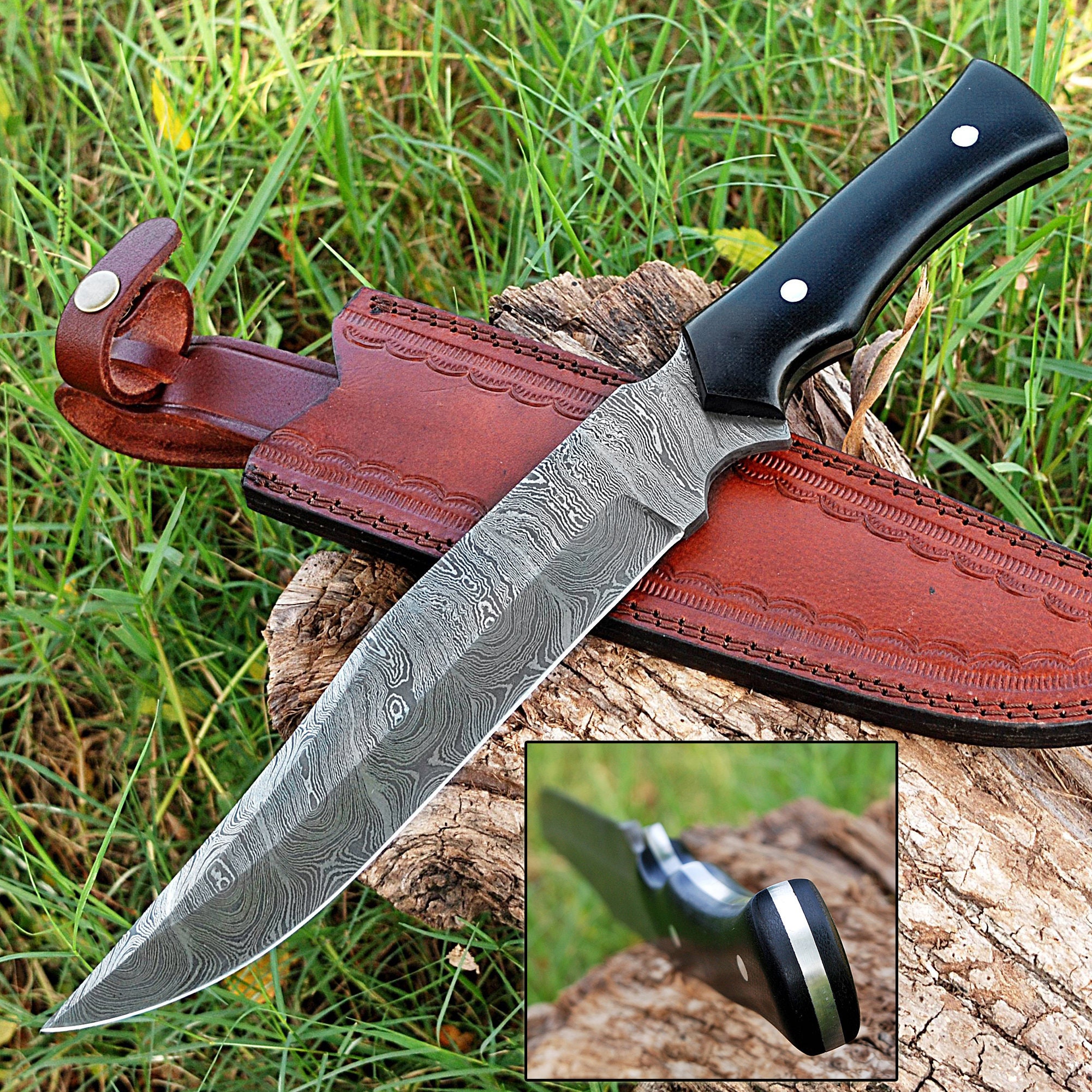 Blood & Ink Damascus Steel Outdoor Knife Full Tang Bowie Etsy