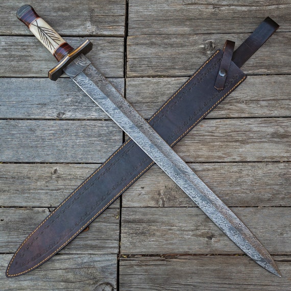 Espada vikinga europea medieval forjada a mano de doble filo de acero  plegado en forma de hoja -  México