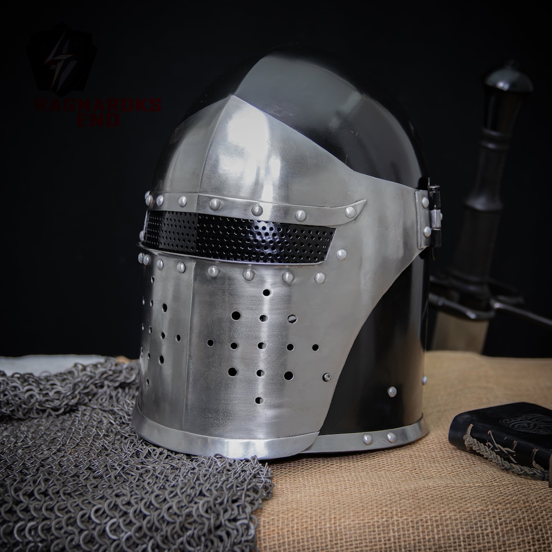 Imperceptible Enemy Visored Barbuta Helmet 16G Steel Functional Visor