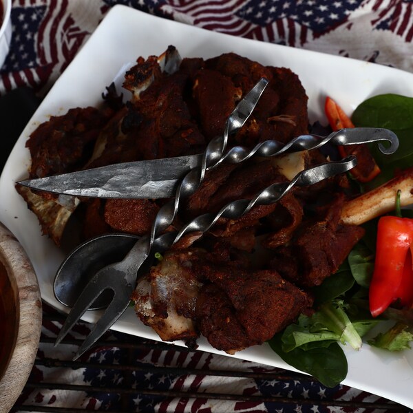 Twisted Steel Feasting Set , Hand-forged Knife Fork & Spoon 4406