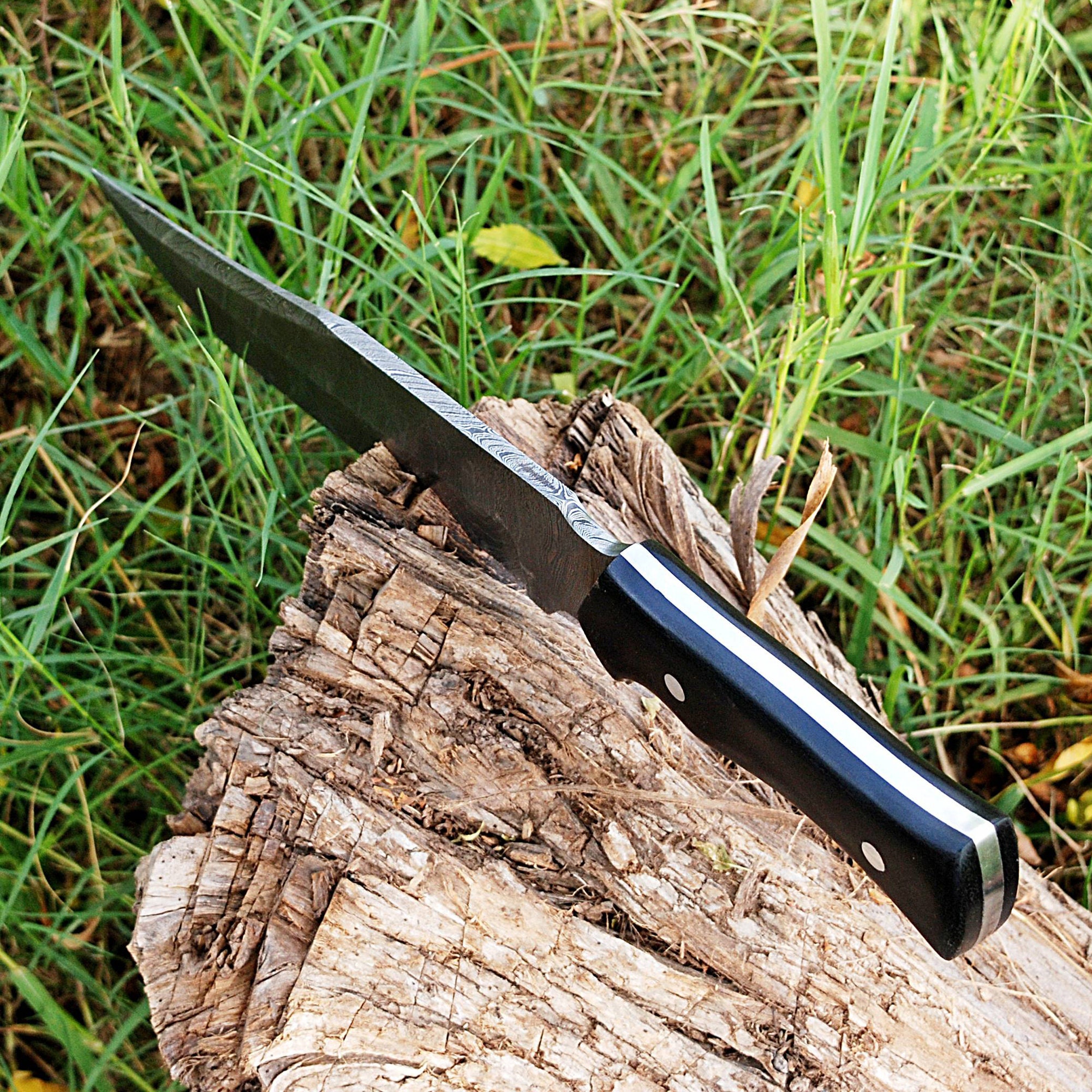 Blood & Ink Damascus Steel Outdoor Knife Full Tang Bowie Etsy