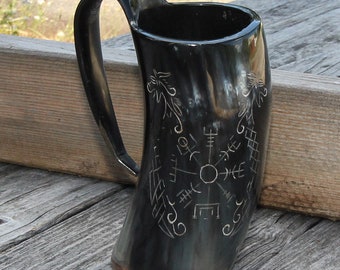 Norse Viking Icelandic Vegvisir Jormungandr Drinking Horn Mug