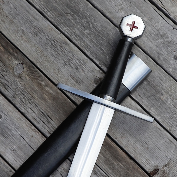 Medieval Templar Knights Long Sword - Hand Forged High Carbon Steel Decorative Reenactment Crusader Sword with Scabbard