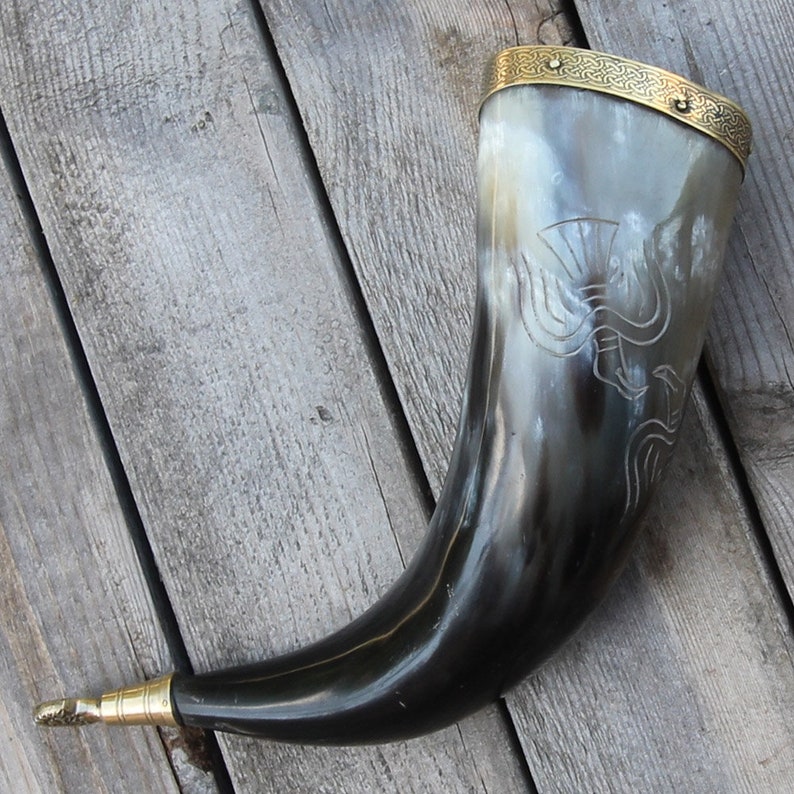 Horn Odins Wisdom Natural Drinking Horn Vessel Etsy