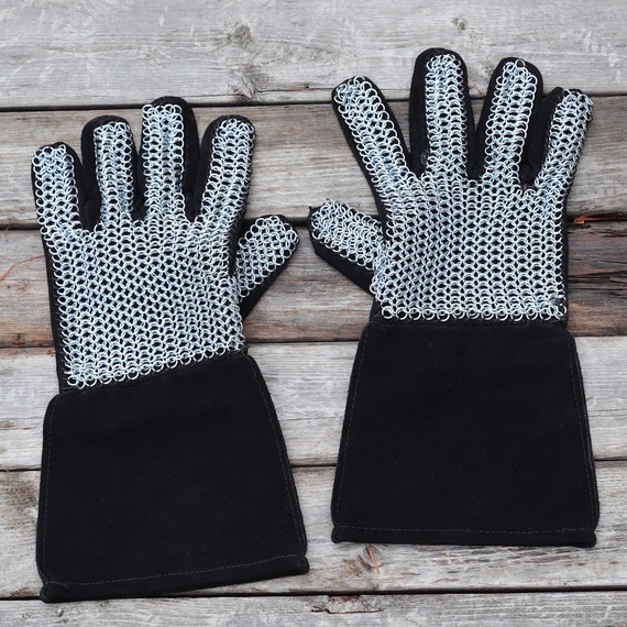 Medieval Genuine Black Suede Chainmail Armor Gloves 