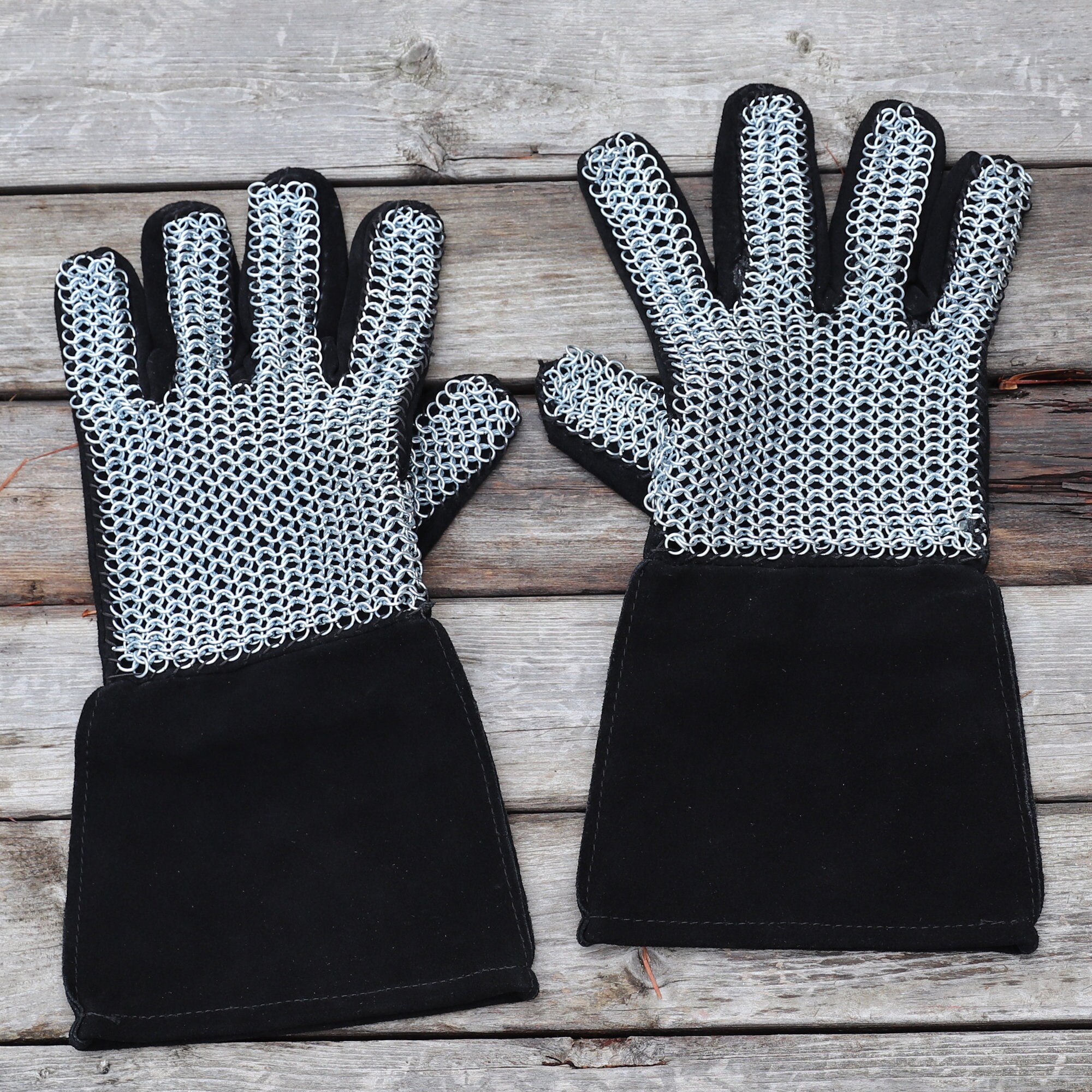 Medieval Genuine Black Suede Chainmail Armor Gloves Etsy