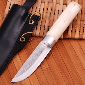  Viking Culture 2-Piece Viking knife Set - 10.3 Wolf-Head Viking  Knife with 6.5 Blade & Leather Sheath - 3 Celtic Pocket Knife with  Necklace Case - Sharp Hand-Forged Real Carbon Steel 