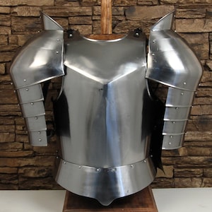 Medieval Hand Forged Knightly Armor Set - Functional Historical Replica 18 Gauge Polished Steel HEMA LARP Cuirass Paldron Set
