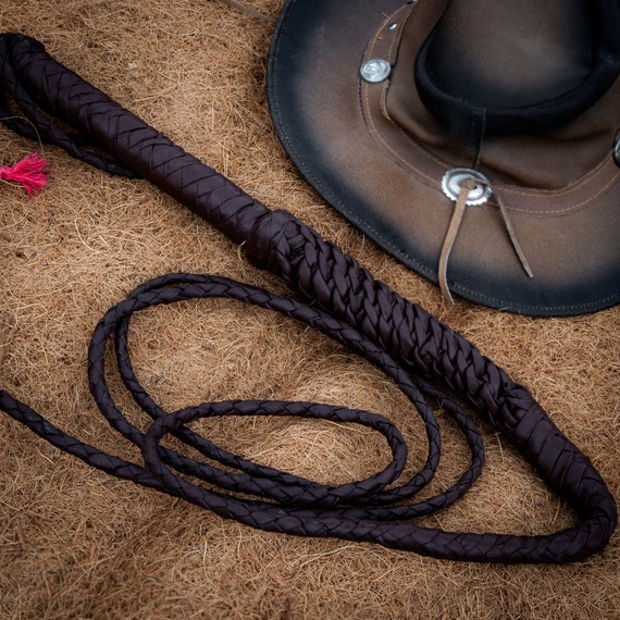 8ft Handcrafted Genuine Leather Bullwhip Whip Indiana Jones Cowboy + Wrist  Strap