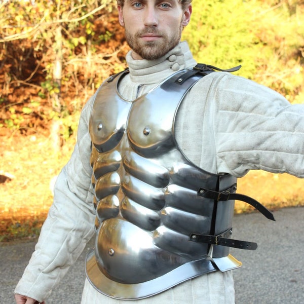 Greek Spartan Arena Cuirass Armor - Medieval Replica Defined Muscle Front & Back Roman Gladiator Adjustable Plate Armor | Steel