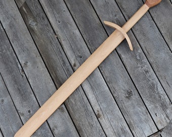 12th Century Wooden Replica Knightly Practice Sword - Steamed Beech Wood Hand Crafted Functional Prop Training Sword