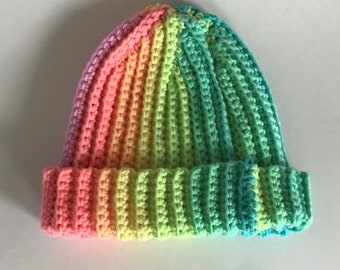 Handmade crochet rainbow acrylic & alpaca beanie Made by Minga | Rainbow Alpaca Knit Beanie | Handmade main image 3