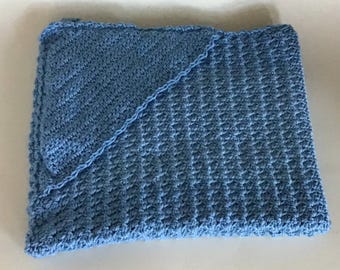 Crochet Blue Hooded Baby Blanket: Handmade Shower Gift