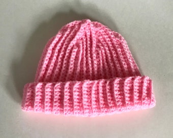 Handmade Crocheted Pink Beanie Hat: Soft Acrylic, Easy Care