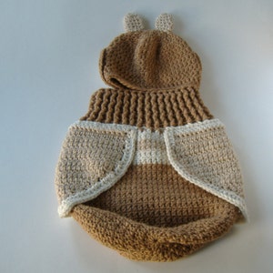 Crochet Owl Cocoon Set For Baby, Woodsy Light Brown, Neutral Color Outfit, Crochet Wrap, Photo Prop image 3
