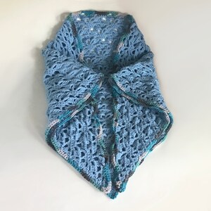Crocheted Blue Shawl 70”x36”, Women’s Triangle Wrap, Blue Fashion, Gift For Her