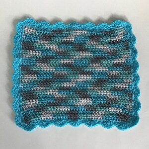 Crocheted Blue Multi-colored Rectangle Placemat 14”x11”