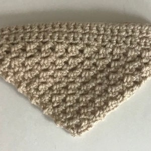 Crochet Tan Doggie Bandana 6”x4”, Adjustable Neckwear For Pet, Button Closure, Triangle Shaped Dog Scarf, Pet Lover Gift
