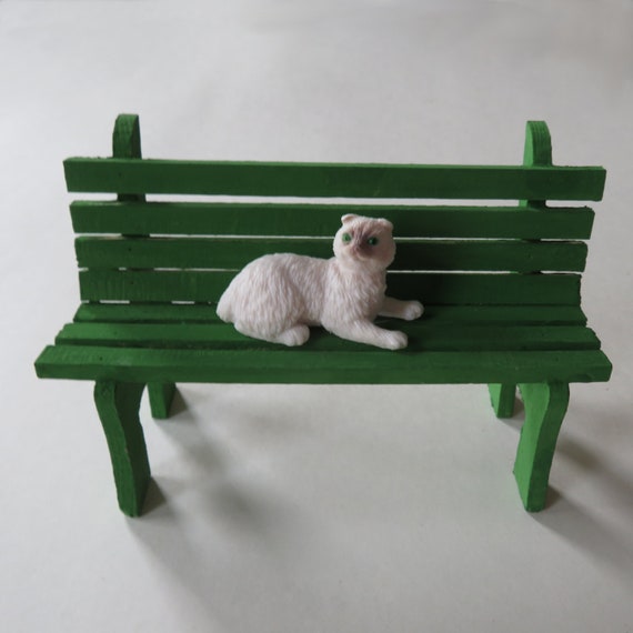 Green Mini Park Bench With Cat Painted Wooden Park Bench Etsy