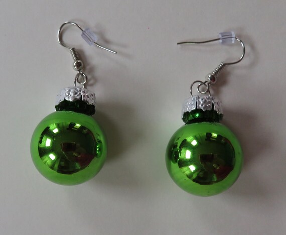Christmas Ball Earrings Shiny Green Pierced Hook Etsy Australia