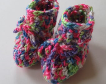 Crocheted Colorful Baby Booties, Infant Slippers, Crocheted Baby Shoes, Pink Purple Green Booties, Infant Footwear, Newborn to 3 Months