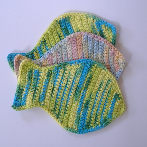 Crocheted Fish Dishcloth, Seashore Themed Kitchen, Multicolored, Fish-shaped, Kitchen Cleaning, Bath Crochet, Choose One