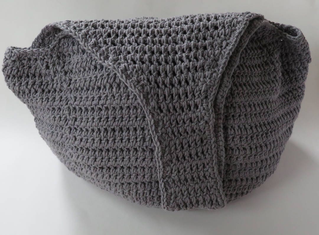 Crochet Smokey Gray Hobo Bag 25”lx19”w, Short Strap