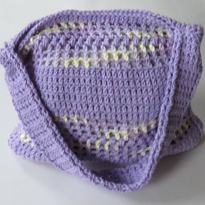 Crochet Take Along Tote, 12-Inch Lavender Purse With White Stripes, Purple Crochet Everyday Purse, Purple Fashion, Gift For Her