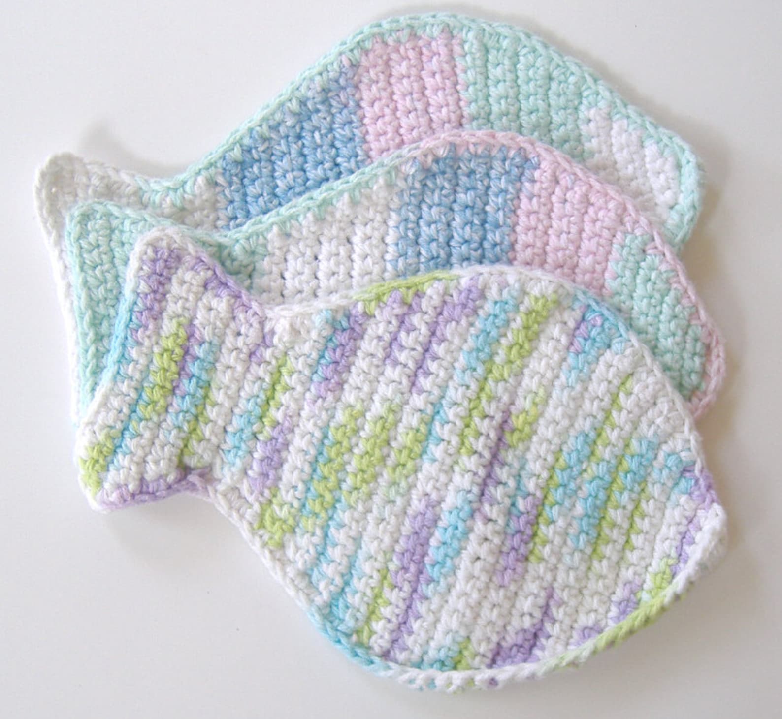 Crocheted Cotton Fish Dishcloth, Pastel Kitchen Cleaning Rag, Choose ...