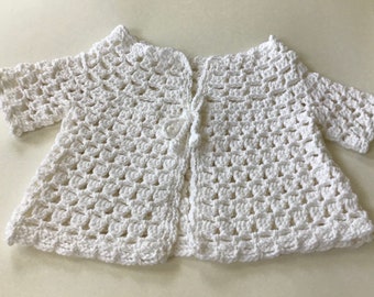 White Crocheted Little Girl Cardigan, Handmade Sweater