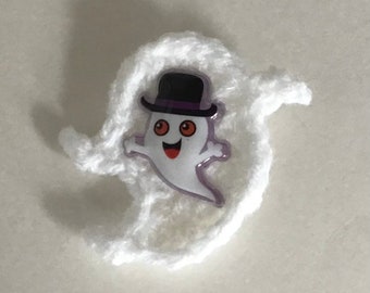 Crocheted Ghost Pin, Halloween Pin