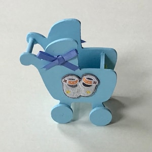 Blue Painted Miniature Baby Stroller, Nursery Decor