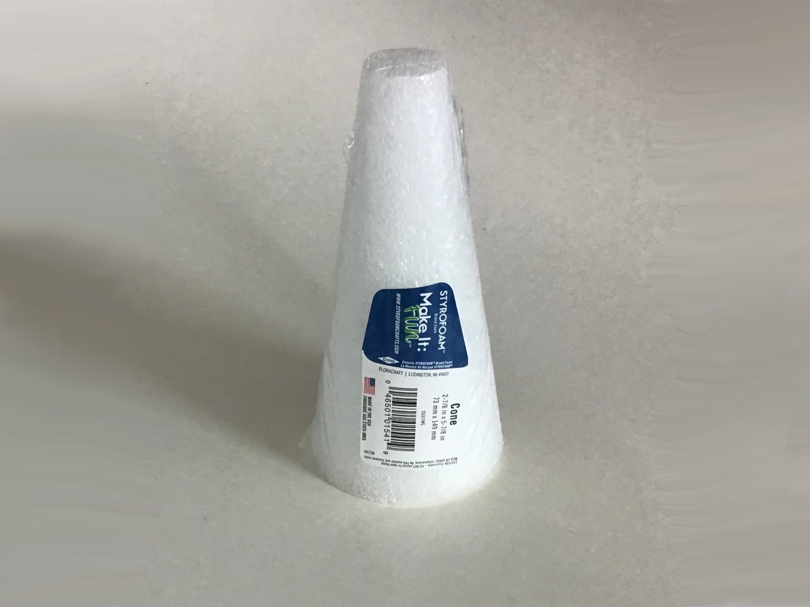 Floracraft Styrofoam 2 7/8 X 5 7/8 Cone, White, Make It Fun Craft Supply 