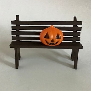Brown Mini Wooden Bench With Pumpkin, Painted Miniature Bench, Country-style Decor, 3.5&quot;x5&quot; Bench, Halloween Decor
