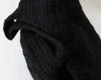 Black Hobo Bag With Short Strap, Crocheted Purse, Reusable Grocery Bag, Handmade Shoulder Bag