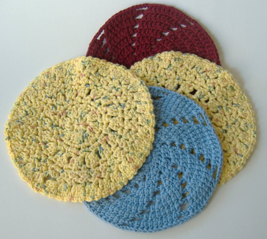 Crochet Dishcloths Crocheted Round Dishcloths Maroon Yellow Etsy