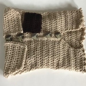 Crocheted Dog Sweater With Pocket, Tan Snuggle Up Doggie Sweater, Dog Outerwear, Pet Lover Gift