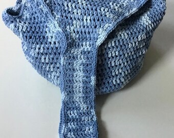 Crocheted Blue Cotton Hobo Bag, Everyday Shoulder Purse