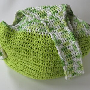 Crocheted Bright Green Hobo Bag With Flower, Long Strap, Handmade Crossbody Purse, Cotton Tote, Reusable Market Bag, Green Fashion