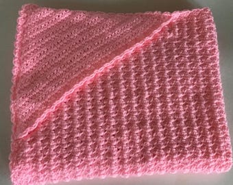 Crochet Pink Hooded Baby Blanket: Handmade Shower Gift