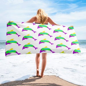 Beach Towel With Colorful Dolphin
